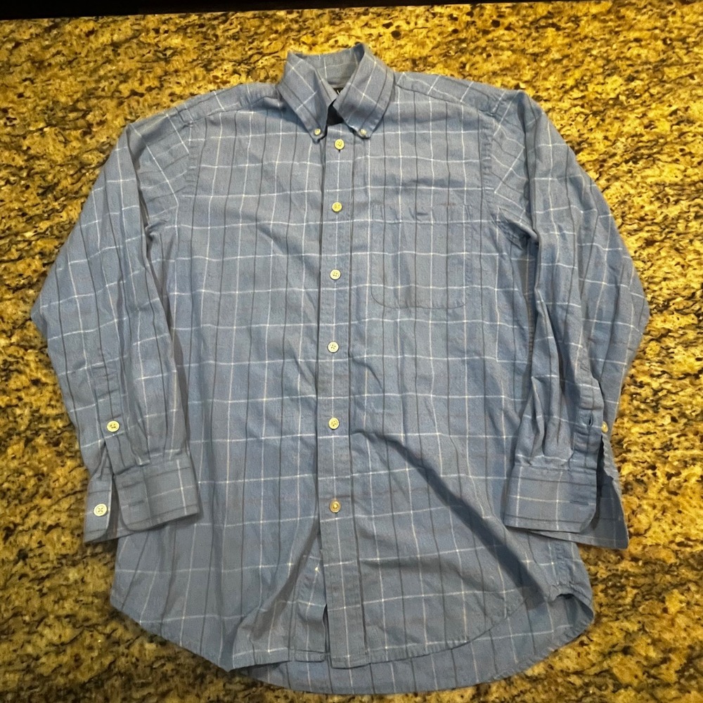 Orvis Mens Medium Blue Tattersall Plaid Flannel Button Down Shirt Long Sleeve